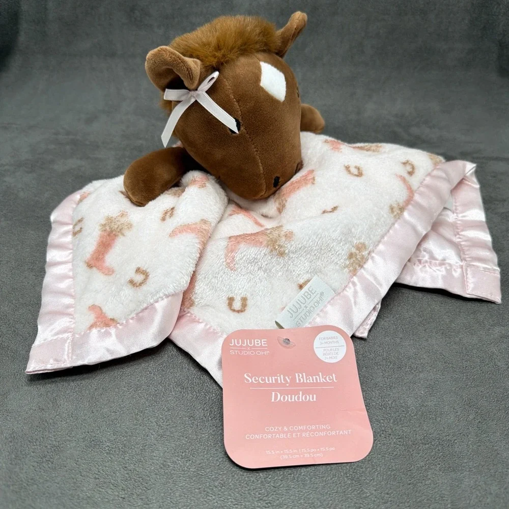 JuJuBe × Studio Oh! Horse & Blooming Boots Baby Security Blanket Lovey Satin